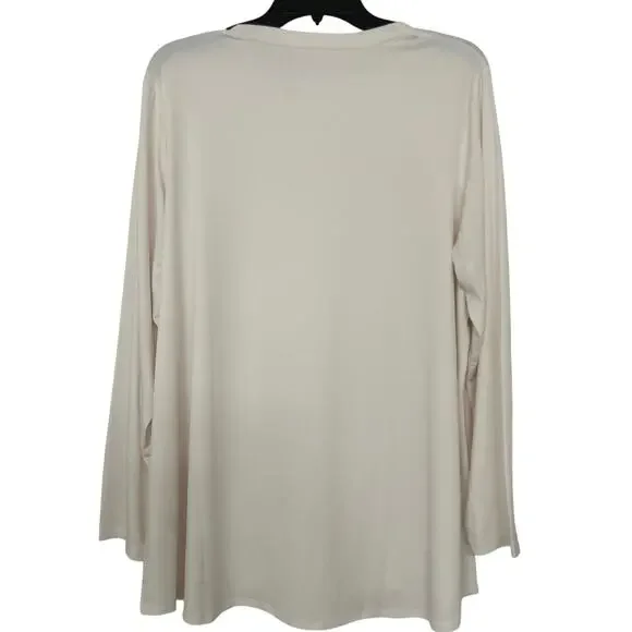 Susan Graver Modern Essentials Liquid Knit Neutral Cream Long sleeve Top 1X - Picture 2 of 8